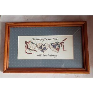 PRIMITIVE Country HEART STRINGS Print Art in Wooden Frame